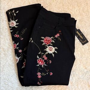 Sindpiper Plus Size 22W Black Floral Embroidered Premium Denim Bootcut Pants New